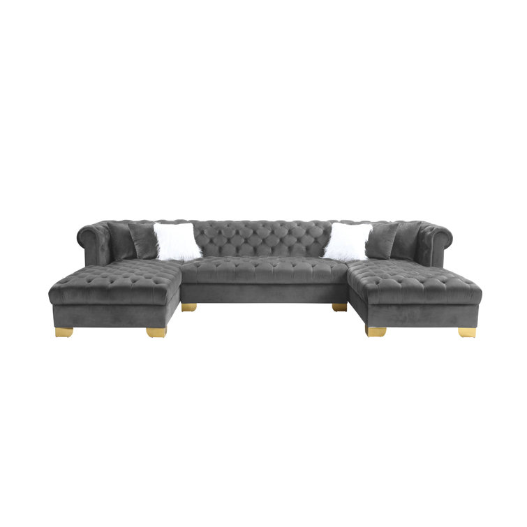 Latitude Run® Nathalie Grey Velvet Tufted Sectional Wayfair Canada